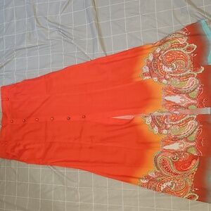 Women Mocha Orange Maxi Skirt with elastic waistband Small